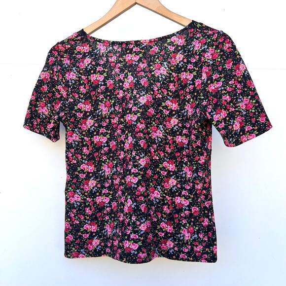 Sezane Jamie Floral Pink Black T-Shirt Blouse Feminine Romantic Dainty Medium - Picture 5 of 9